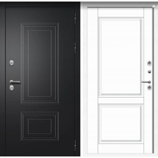 Дверь входная FlyDoors ШТОРМ Букле черный - Белая шагрень с терморазрывом